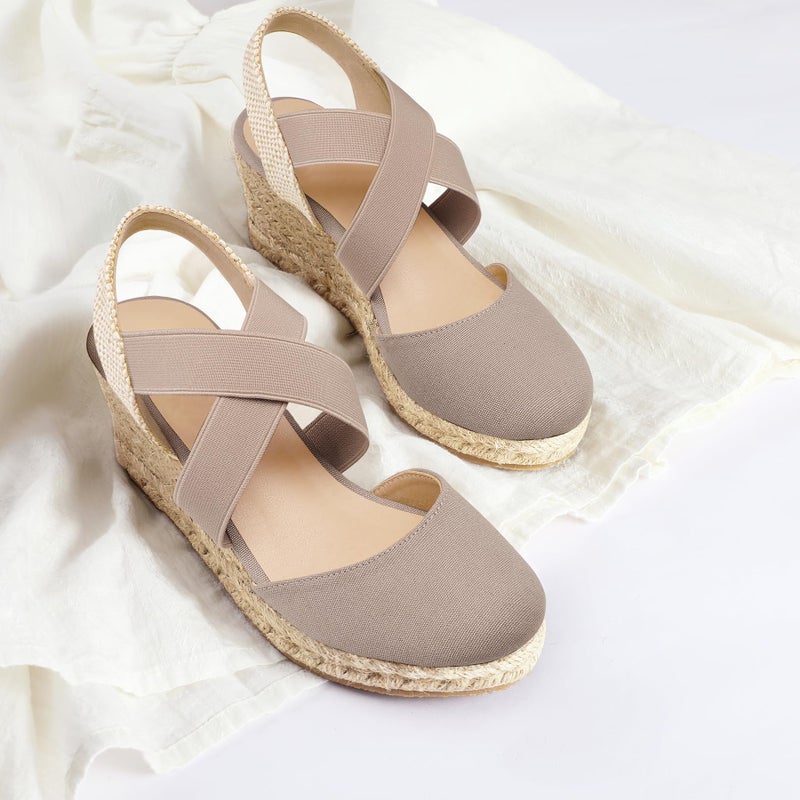 mysoft Women's Closed Toe Crisscross Elastic Ankle Strap Platform Espadrille Wedge Sandals - Image 3