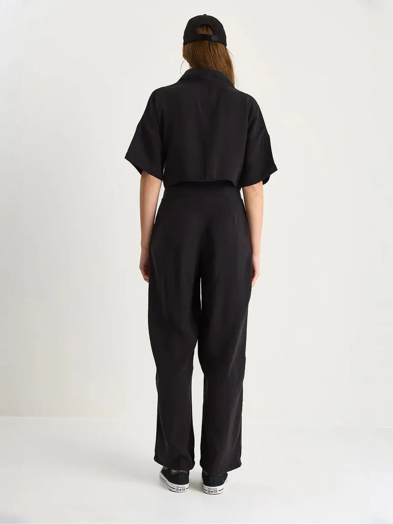 Bianco Lucci Black LUCCI V-Neck Knitted Two-Piece Coord Set with Wide Leg Pants for Women | Best Price UAE