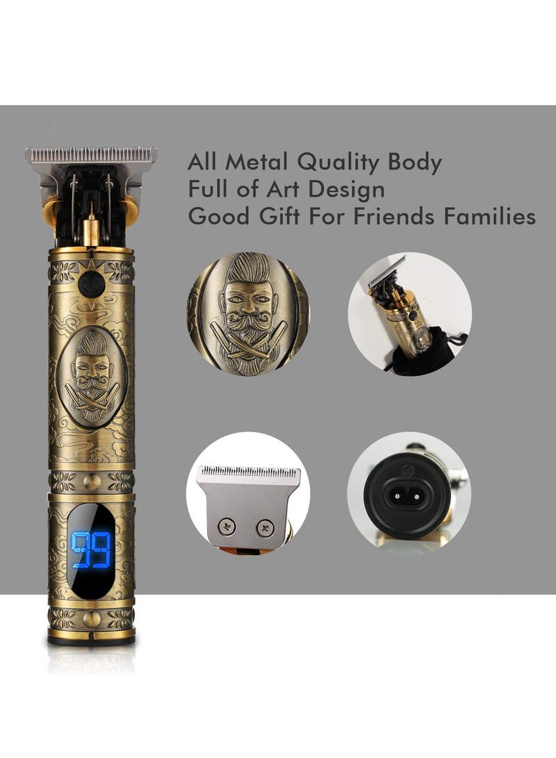 Upgraded Hair Trimmer Beard Clippers for Men Professional USB Electric Hair Clippers for Hair Cutting T Blade Gold Trimmers Pro Li Cordless Outliner Zero Gaped Rechargeable Retro Trimmer LED Display - Image 3