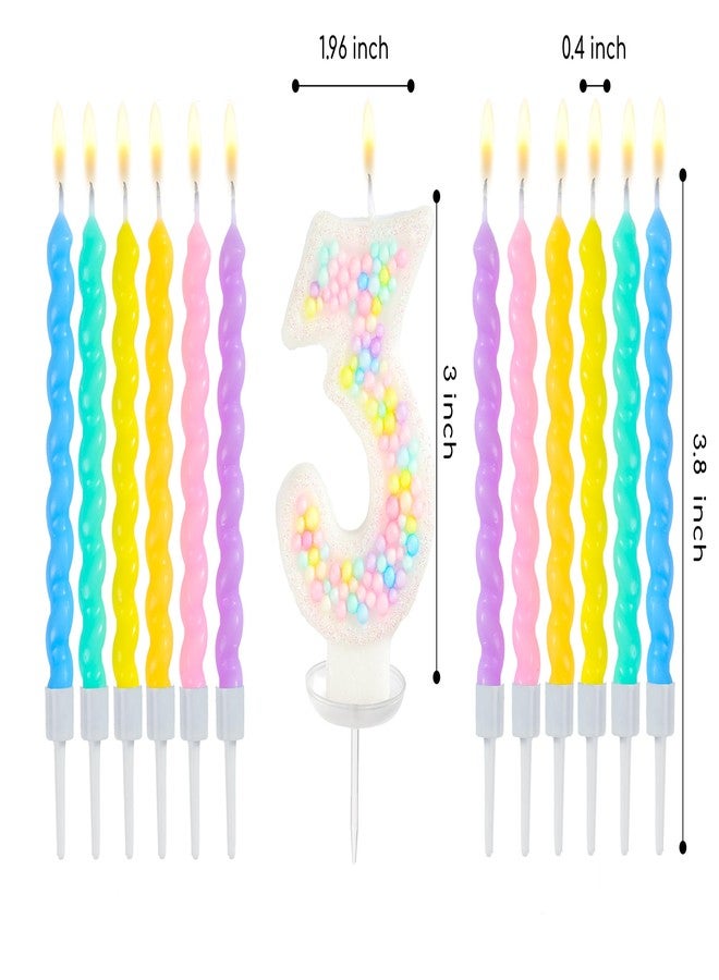 PHD CAKE Number 3 Birthday Candle Macaron Glitter Number Candle with Rainbow Spiral Candles in Holders for Cake Topper, Pastel Sweet Theme Party Decoration - Image 5