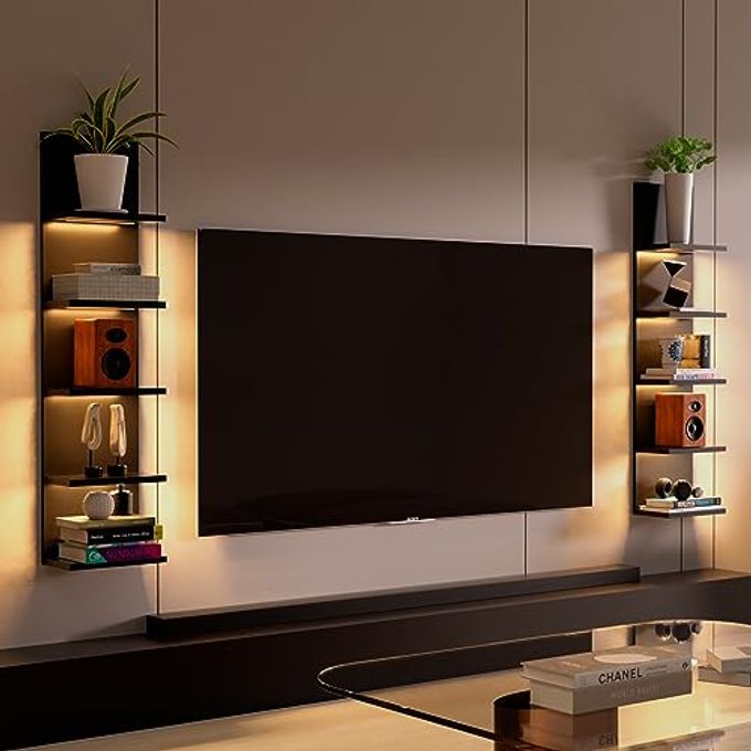 Homaterial 5 Tier Wall Shelf Unit, Black Modern Vertical Lack Wall Shelves with Light, Wall Mount, Floating Column Home Decor Shelves for Bedroom, Living Room, Vanity Storage Display - Image 3