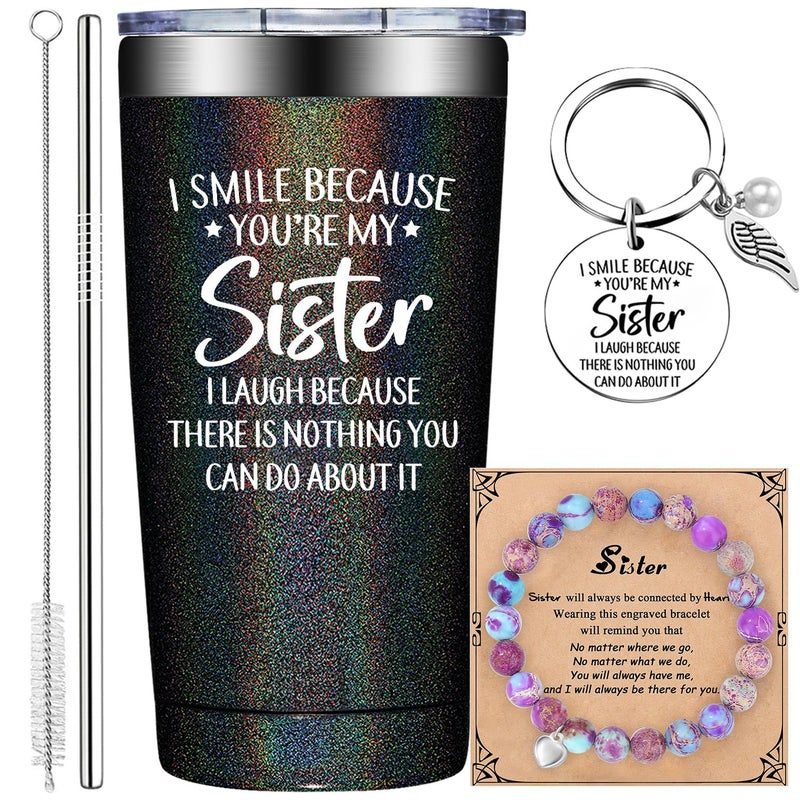 Grifarny Sister Gifts Birthday Christmas Mothers Day Gift for Sisters I Smile Because You are My Sister Tumbler Cup 20oz