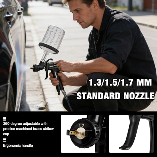 BENTOHKLE R500 LVLP Air Spray Gun with 10PCS 650ML Disposable Paint Cups A610 Paint Guns Automotive Paint Gun Sprayer for Car Painting 131517mm Nozzles with Air RegulatorWaterOil Separator - Image 3