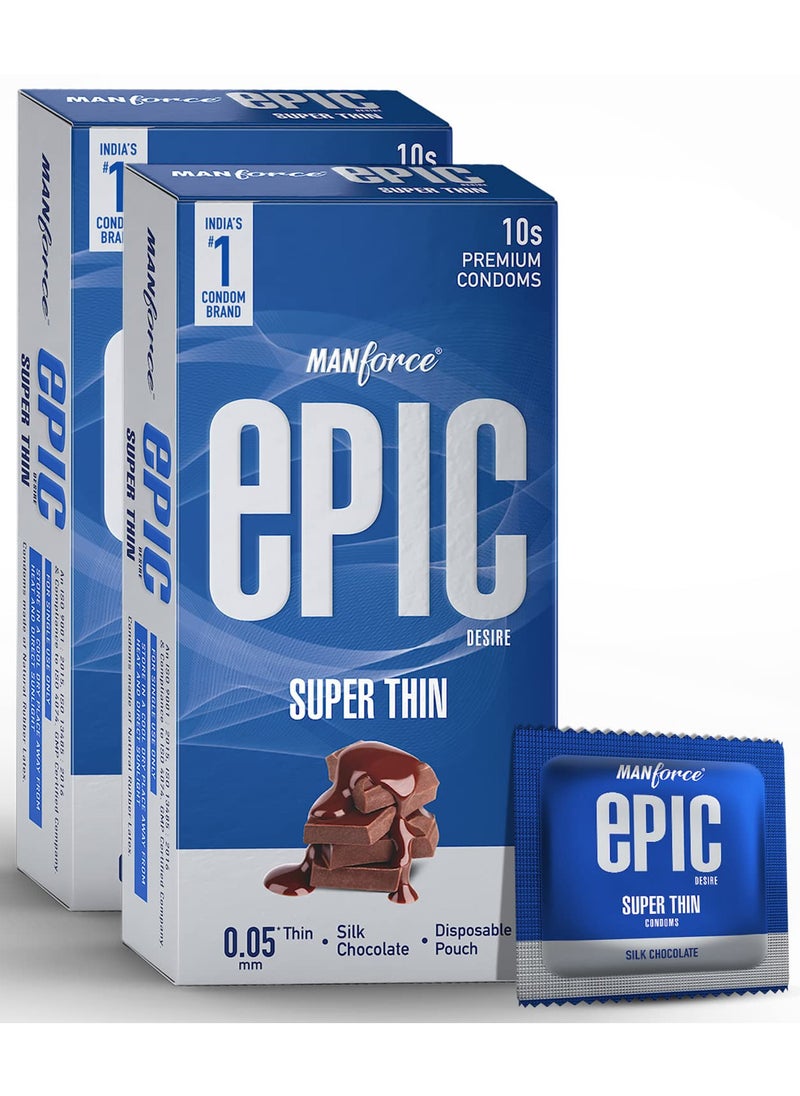 Manforce Epic Desire Super Thin Silk Chocolate Flavour Premium Condoms 2 X 10s  - Image 1