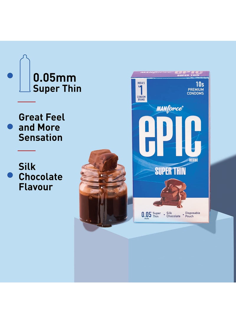 Manforce Epic Desire Super Thin Silk Chocolate Flavour Premium Condoms 2 X 10s  - Image 2