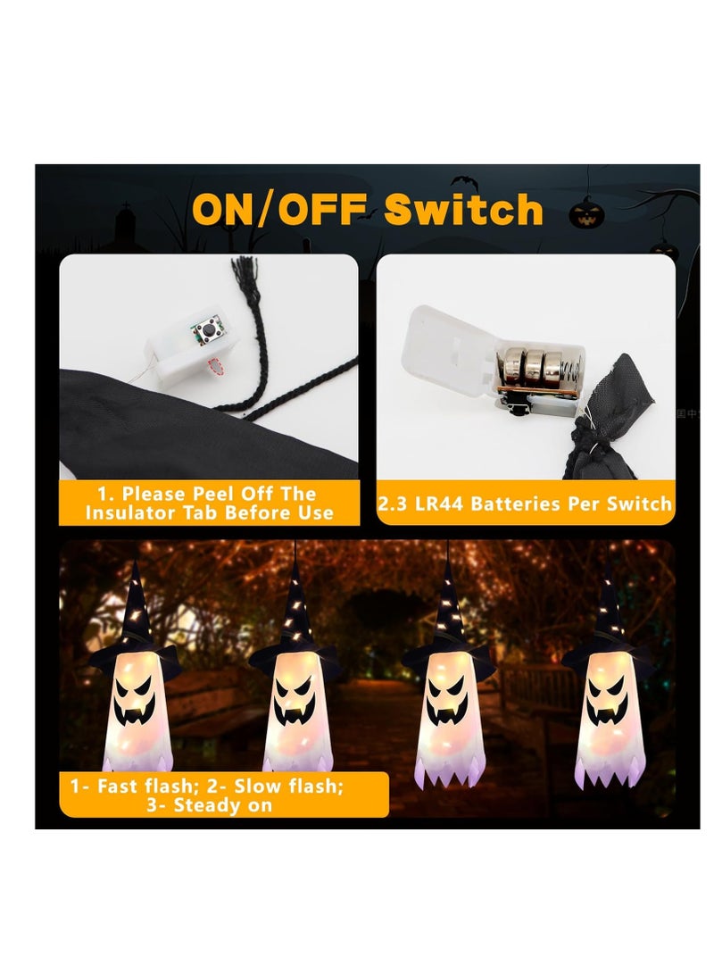 Halloween Decorations Glowing Ghost Witch Hat Halloween String Lights - Indoor/Outdoor Hanging Decor for Home, Garden & Tree (4Pcs) - Image 4