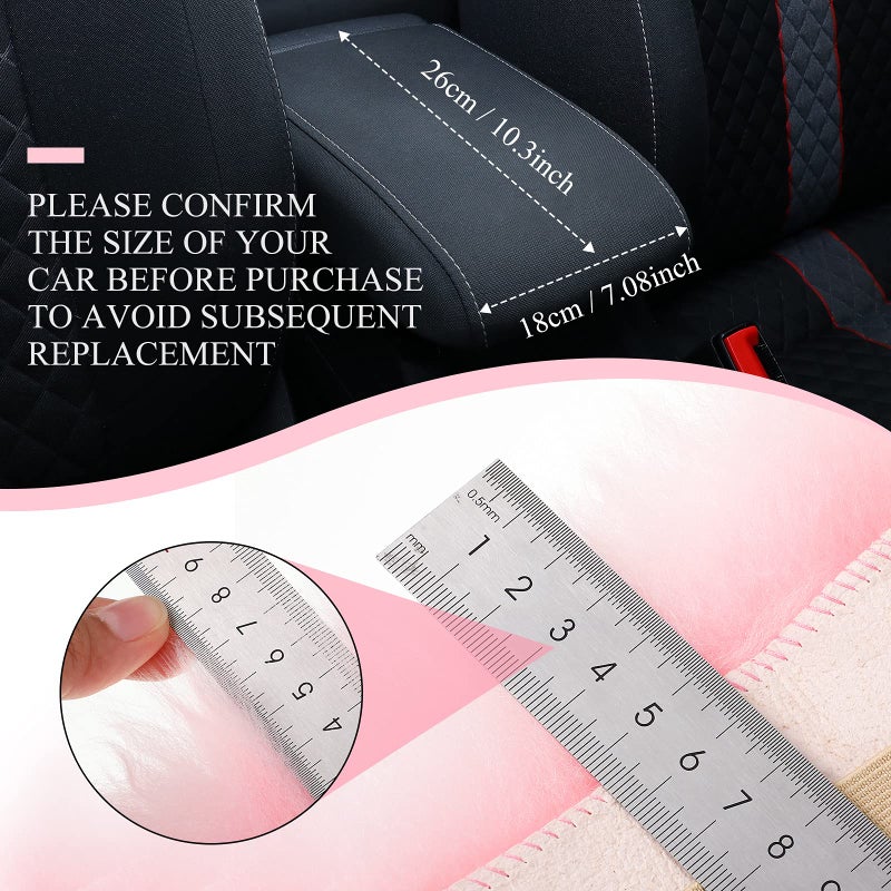 Frienda Furry Armrest Cover Auto Center Console Cover Car Soft Console Pad, Real Sheepskin Wool Soft Fluffy Auto Center Armrest Pad for Most Car Decoration Protector(Light Pink) - Image 5