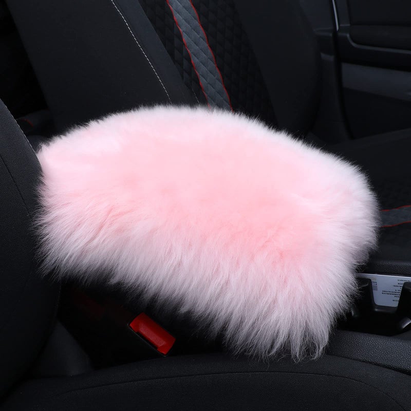 Frienda Furry Armrest Cover Auto Center Console Cover Car Soft Console Pad, Real Sheepskin Wool Soft Fluffy Auto Center Armrest Pad for Most Car Decoration Protector(Light Pink) - Image 1