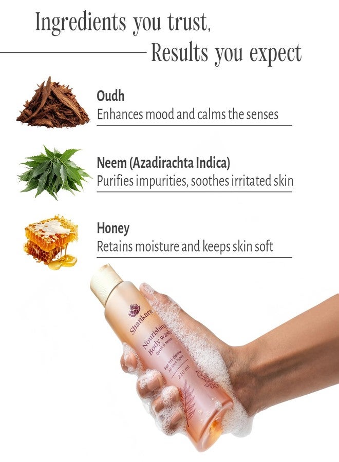 Shankara Nourishing Oudh Body Wash | Luxury Ayurvedic Shower Gel with Oudh, Neem & Honey | Sulfate-Free, pH Balanced Moisturizing & Antibacterial Body Cleanser for Hydrated Skin | Unisex, All Skin Types - 210ml - Image 5