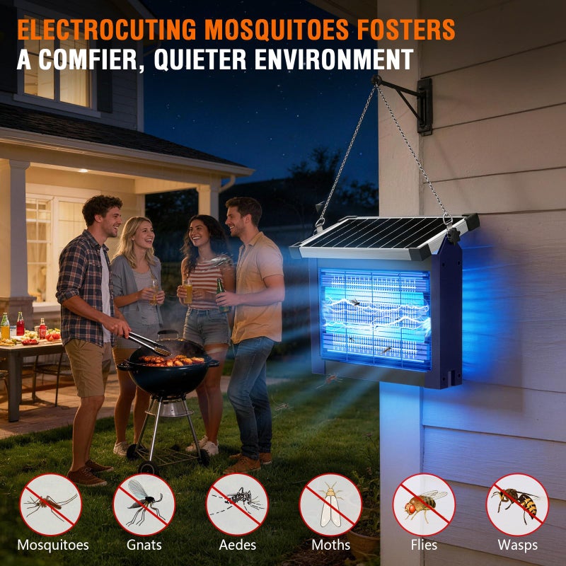 zechuan Solar Bug Zapper Outdoor, 4500V Rechargeable Waterproof Mosquito Killer with Solar Panel Sensor, Electric Fly Trap, 10ft Cord, Cordless Insect Zapper for Patio Yard - Image 2