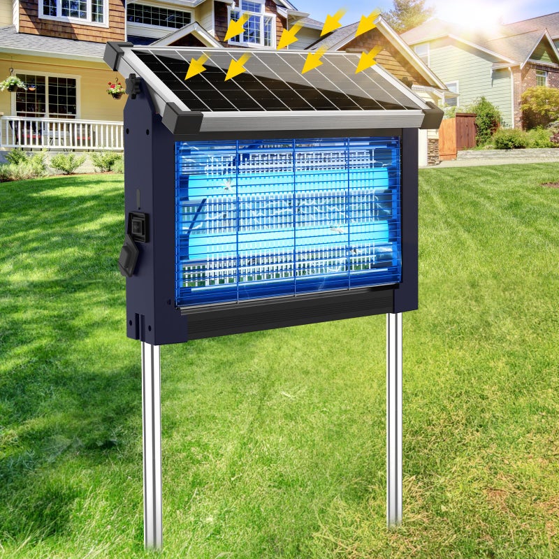 zechuan Solar Bug Zapper Outdoor, 4500V Rechargeable Waterproof Mosquito Killer with Solar Panel Sensor, Electric Fly Trap, 10ft Cord, Cordless Insect Zapper for Patio Yard - Image 1