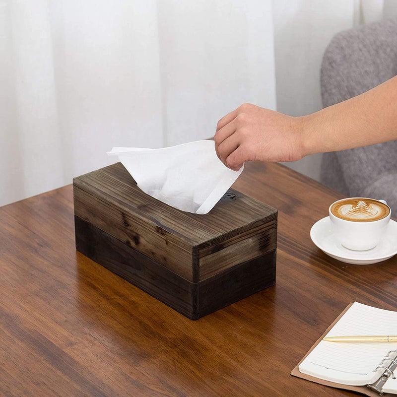 MyGift Rustic Dark Torched Wood Rectangular Tissue Box Holder Cover, Bathroom Facial Tissue Box Cover with Easy Refill Slide Out Bottom - Image 3