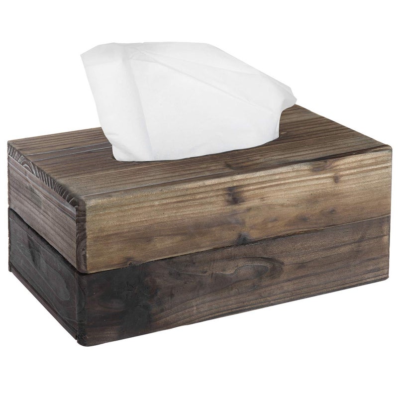 MyGift Rustic Dark Torched Wood Rectangular Tissue Box Holder Cover, Bathroom Facial Tissue Box Cover with Easy Refill Slide Out Bottom - Image 1