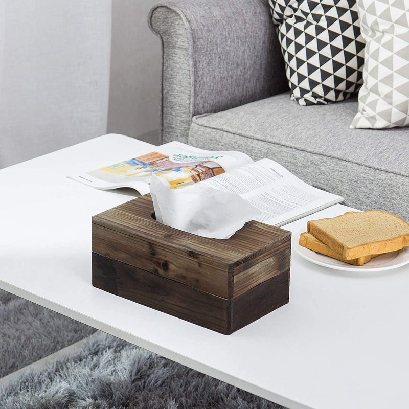 MyGift Rustic Dark Torched Wood Rectangular Tissue Box Holder Cover, Bathroom Facial Tissue Box Cover with Easy Refill Slide Out Bottom - Image 2
