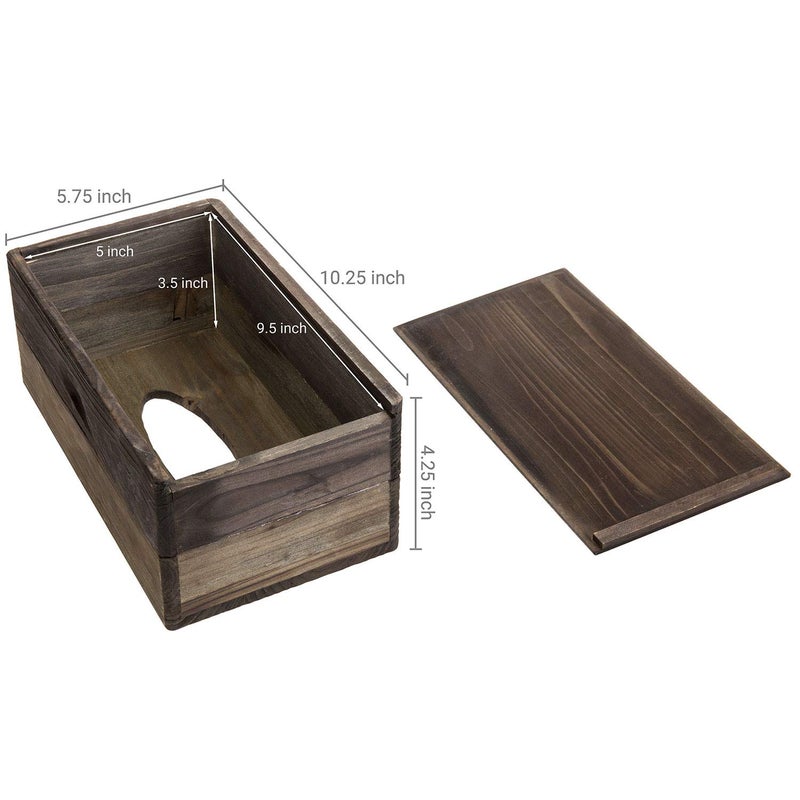 MyGift Rustic Dark Torched Wood Rectangular Tissue Box Holder Cover, Bathroom Facial Tissue Box Cover with Easy Refill Slide Out Bottom - Image 5