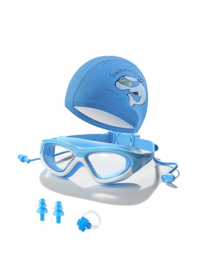 4-Piece Set of Children's Swimming Caps with Goggles and Nose Clip Earplugs, Suitable for both Girls and Boys, Silicone Waterproof Swimming and Swimming Caps - Image 1