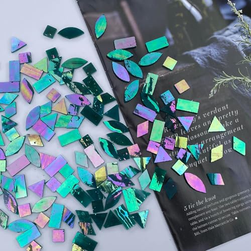 LITMIND Turquoise Iridescent Stained Glass Mosaic Tiles for Crafts - 240 Pieces, 5 Shapes Mixed (Rectangle, Triangle, Rhombus, Square, Leaf) - Ideal for Mosaic Making Projects and Beginners - Image 4