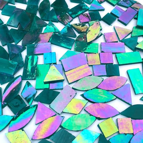 LITMIND Turquoise Iridescent Stained Glass Mosaic Tiles for Crafts - 240 Pieces, 5 Shapes Mixed (Rectangle, Triangle, Rhombus, Square, Leaf) - Ideal for Mosaic Making Projects and Beginners - Image 5