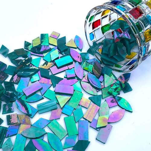 LITMIND Turquoise Iridescent Stained Glass Mosaic Tiles for Crafts - 240 Pieces, 5 Shapes Mixed (Rectangle, Triangle, Rhombus, Square, Leaf) - Ideal for Mosaic Making Projects and Beginners - Image 3