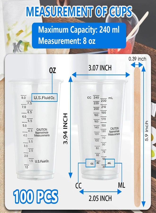 Favuit 100pcs 8oz Graduated Clear Plastic Measuring Cups, Disposable Liquid Mixing Cups for Resin Paint Epoxy Art DIY Baking Cooking (100pcs) - Image 3