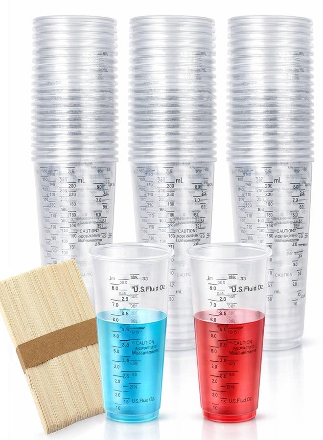 Favuit 100pcs 8oz Graduated Clear Plastic Measuring Cups, Disposable Liquid Mixing Cups for Resin Paint Epoxy Art DIY Baking Cooking (100pcs) - Image 1