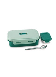 Nabhya Nabhya Lunch Break Big Insulated Stainless Steel Tiffin Box for Kids, Inner Steel Katori with Spoon Tiffin Box for Boys, Girls & School, BPA Free & Airtight Leak Proof Lunch Box-850Ml (Green)  - Image 5