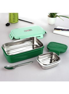 Nabhya Nabhya Lunch Break Big Insulated Stainless Steel Tiffin Box for Kids, Inner Steel Katori with Spoon Tiffin Box for Boys, Girls & School, BPA Free & Airtight Leak Proof Lunch Box-850Ml (Green)  - Image 1