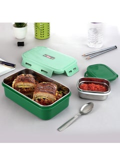 Nabhya Nabhya Lunch Break Big Insulated Stainless Steel Tiffin Box for Kids, Inner Steel Katori with Spoon Tiffin Box for Boys, Girls & School, BPA Free & Airtight Leak Proof Lunch Box-850Ml (Green)  - Image 2