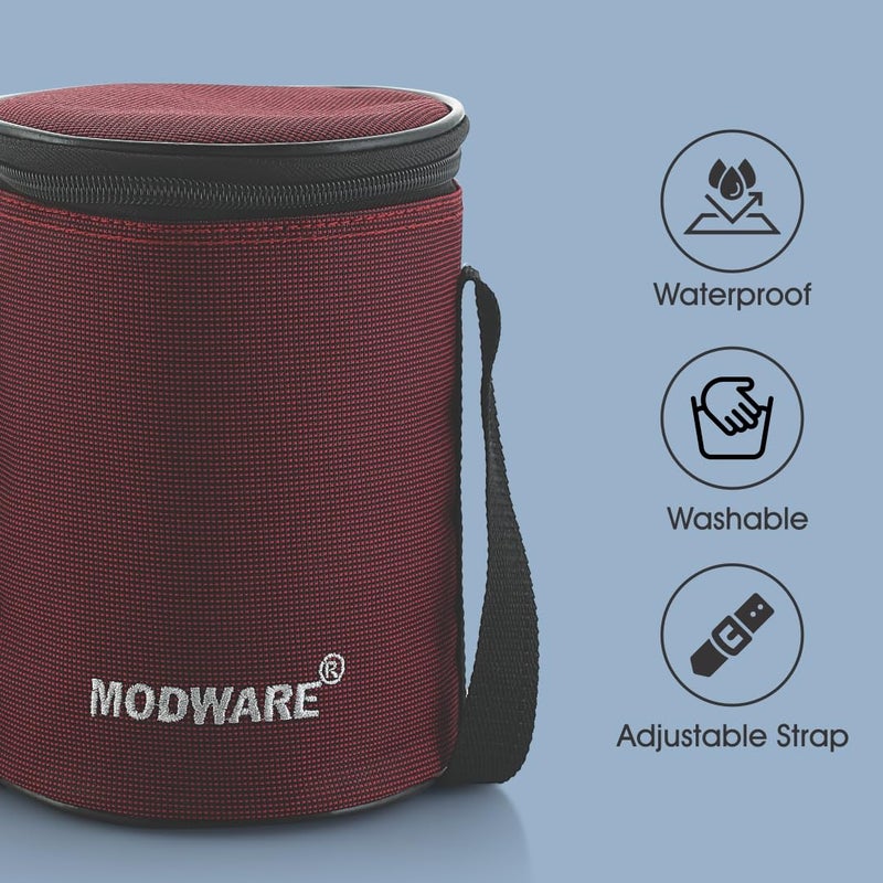 MODWARE MODWARE Exclusive Pouch Tiffin/Stainless Steel Container Lunch Box/Insulated Leak Proof Tiffin Box for School/College/Office for Kids, Men, Women with Handle Cover Bag (Set of 3, Maroon)  - Image 3