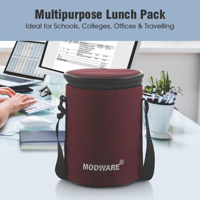 MODWARE MODWARE Exclusive Pouch Tiffin/Stainless Steel Container Lunch Box/Insulated Leak Proof Tiffin Box for School/College/Office for Kids, Men, Women with Handle Cover Bag (Set of 3, Maroon)  - Image 5