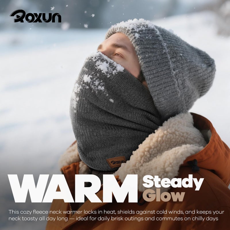 ROXUN Winter Neck Gaiter, Neck Warmer Cover Ski Gaiters for Men/Women Fleece Thick Elegant Stylish Gray - Image 2