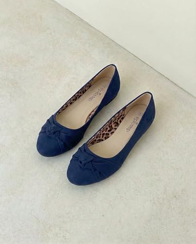 Epic Step Ballet Flats for Women, Comfortable Slip on Faux Suede Round Toe, Ballerina Dressy Flat Shoes (Navy, 8) - Image 4