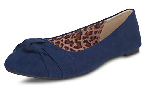 Epic Step Ballet Flats for Women, Comfortable Slip on Faux Suede Round Toe, Ballerina Dressy Flat Shoes (Navy, 8) - Image 1