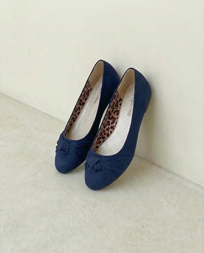 Epic Step Ballet Flats for Women, Comfortable Slip on Faux Suede Round Toe, Ballerina Dressy Flat Shoes (Navy, 8) - Image 5