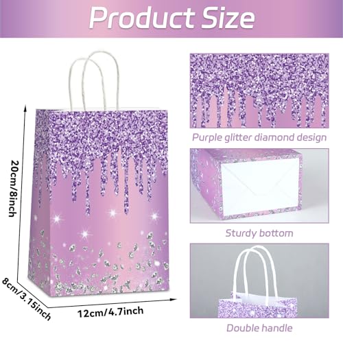 Naozinebi 12Pcs Purple and Silver Gift Bags Glitter Diamond Goodie Bag Happy Birthday Treat Bag Glitter Purple Candy Bags Supplies for Wedding Bridal Baby Shower Holiday Party Favors Decorations 473158inch - Image 3
