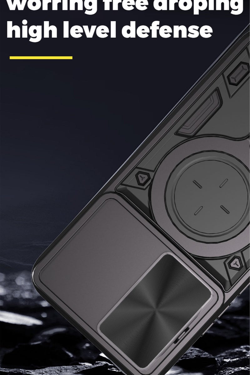 SanHu for Motorola G56 5G Case, Slide Camera Lens Cover, Magnetic Ring Holder Kickstand Protective Phone Case for Motorola G56 5G, Black - Image 4