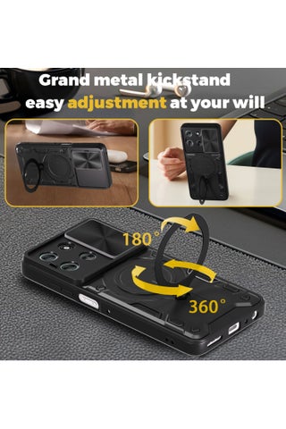 for Motorola G56 5G Case, Slide Camera Lens Cover, Magnetic Ring Holder Kickstand Protective Phone Case for Motorola G56 5G, Black - view 2