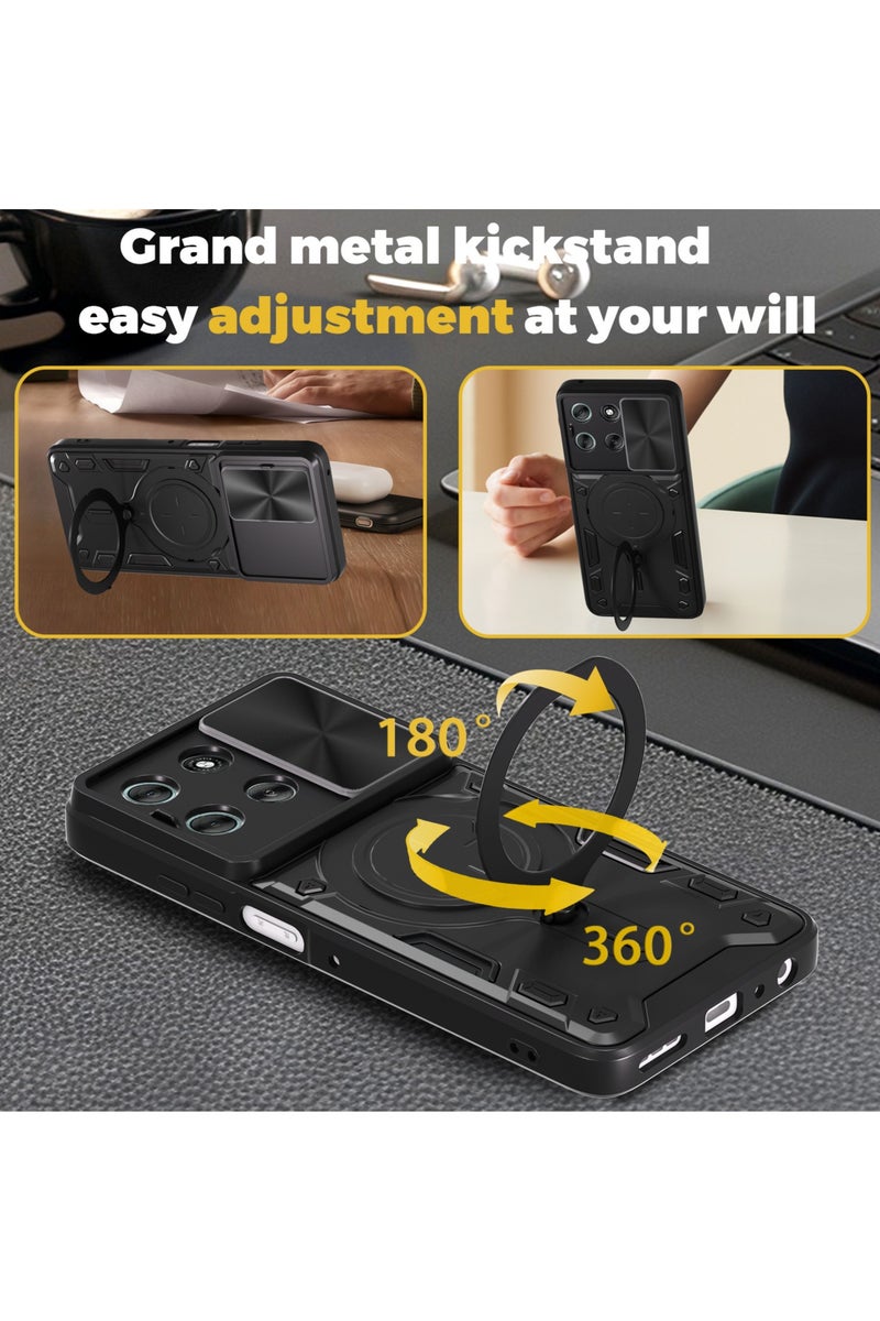 SanHu for Motorola G56 5G Case, Slide Camera Lens Cover, Magnetic Ring Holder Kickstand Protective Phone Case for Motorola G56 5G, Black - Image 2