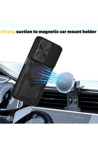 for Motorola G56 5G Case, Slide Camera Lens Cover, Magnetic Ring Holder Kickstand Protective Phone Case for Motorola G56 5G, Black - view 3