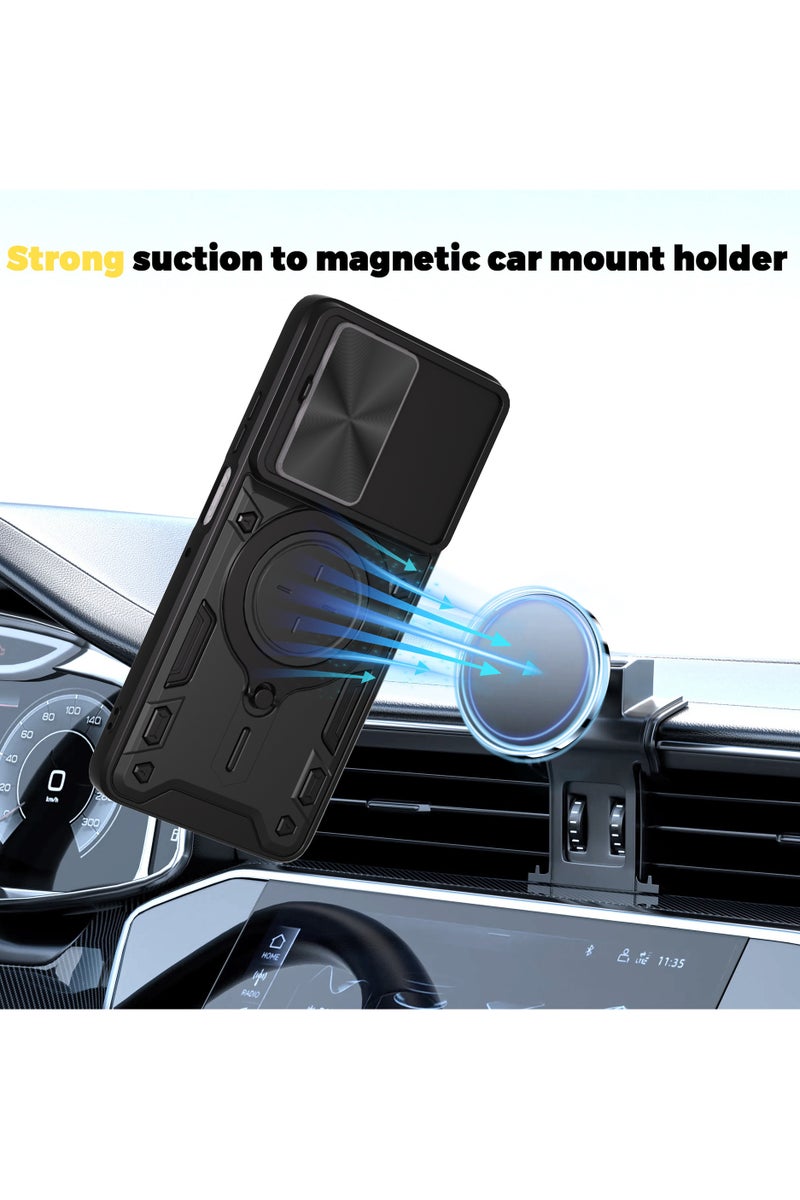 SanHu for Motorola G56 5G Case, Slide Camera Lens Cover, Magnetic Ring Holder Kickstand Protective Phone Case for Motorola G56 5G, Black - Image 3