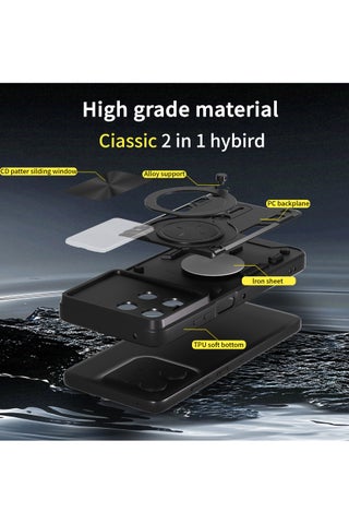 for Motorola G56 5G Case, Slide Camera Lens Cover, Magnetic Ring Holder Kickstand Protective Phone Case for Motorola G56 5G, Black - view 5