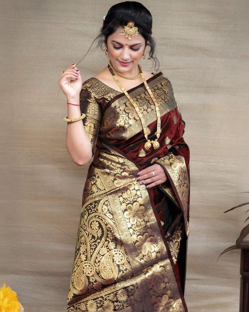 Shiv Textiles Women's Silk Woven Kanjivaram Saree(S-102-MAROON) - Image 5