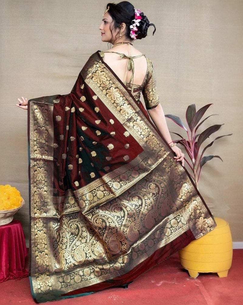 Shiv Textiles Women's Silk Woven Kanjivaram Saree(S-102-MAROON) - Image 3