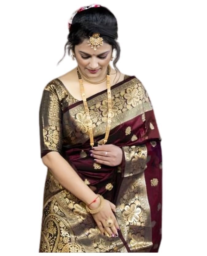 Shiv Textiles Women's Silk Woven Kanjivaram Saree(S-102-MAROON) - Image 1