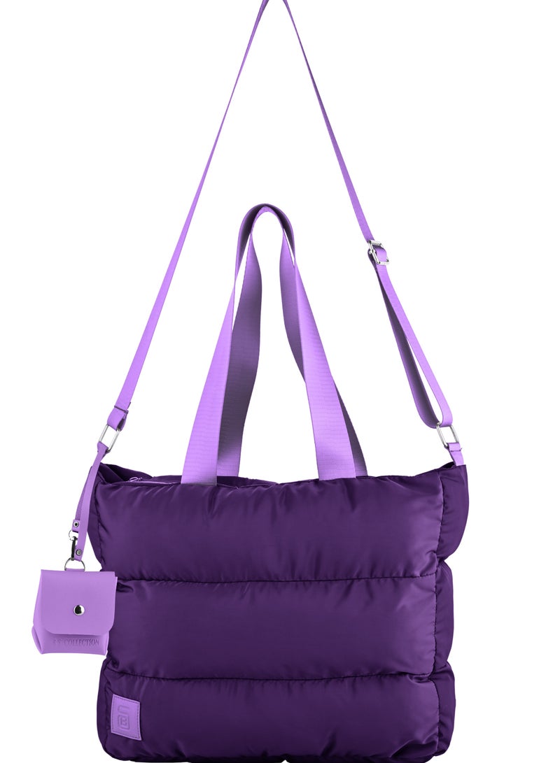 B.S COLLECTION Large capacity waterproof soft quilted shoulder bag and cross bag for women - Purple  - Image 1