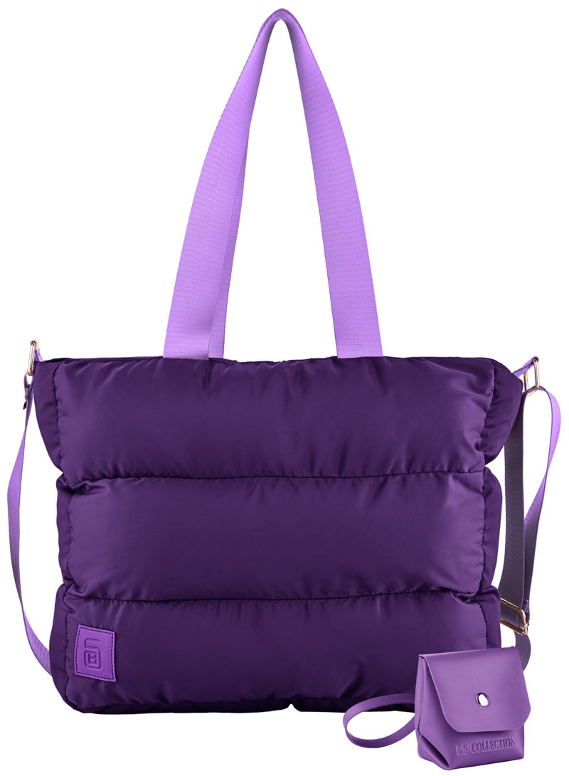 B.S COLLECTION Large capacity waterproof soft quilted shoulder bag and cross bag for women - Purple  - Image 2