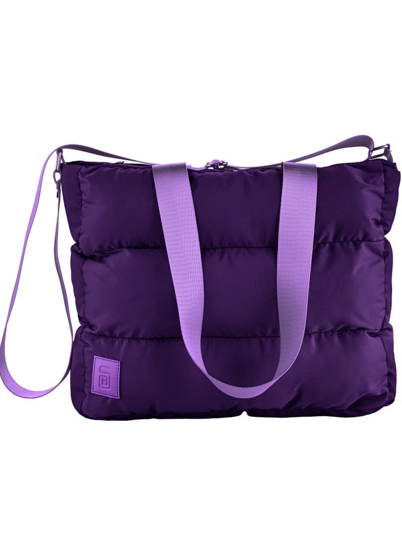 B.S COLLECTION Large capacity waterproof soft quilted shoulder bag and cross bag for women - Purple  - Image 3