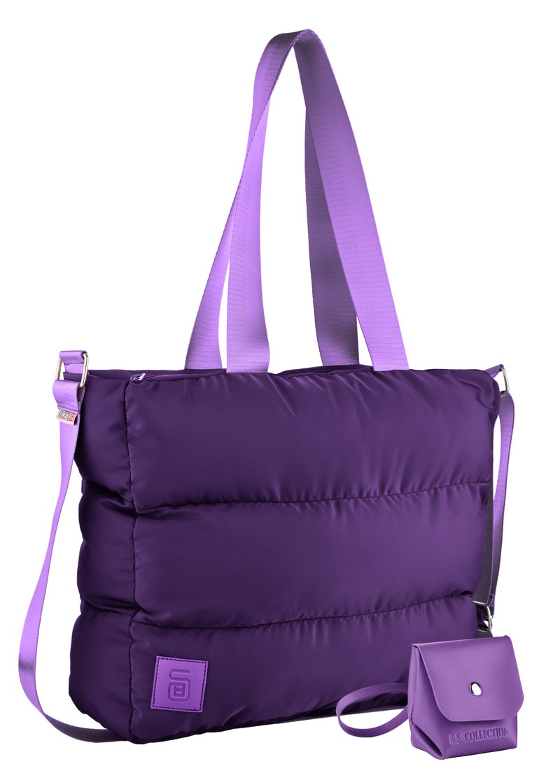 B.S COLLECTION Large capacity waterproof soft quilted shoulder bag and cross bag for women - Purple  - Image 4
