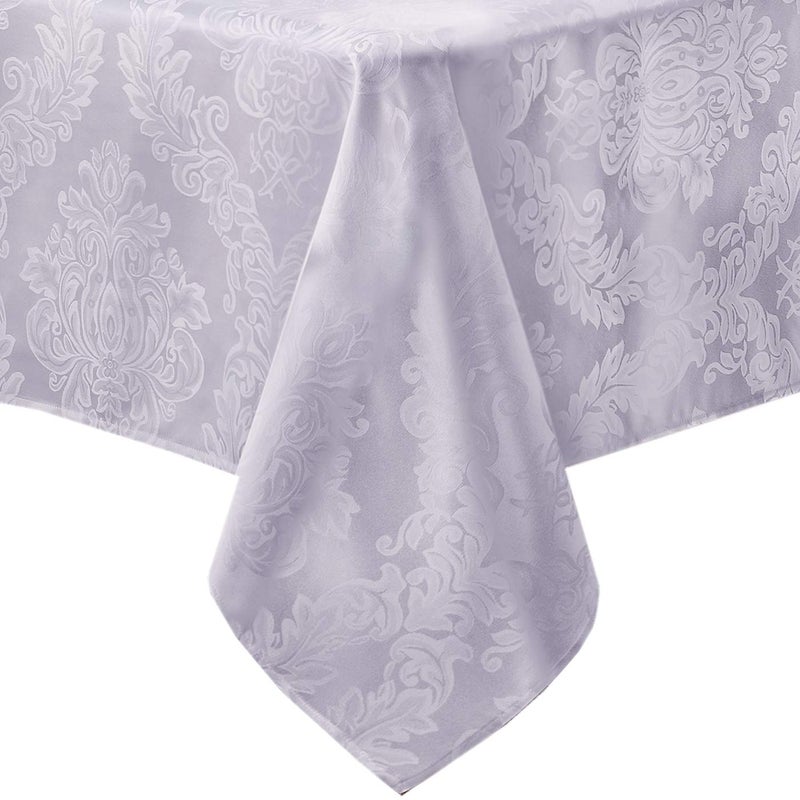 Newbridge Barcelona Luxury Damask Fabric Tablecloth 100 Polyester No Iron Soil Resistant Dining Room Party Banquet and Holiday Tablecloth 60 Inch x 102 Inch OblongRectangle White