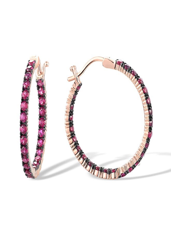 Santuzza 925 Sterling Silver Post Lightweight Hoop Earrings 2.29 CT Created Ruby Cuff Pierced Earring (Rose Gold Plated) - Image 2